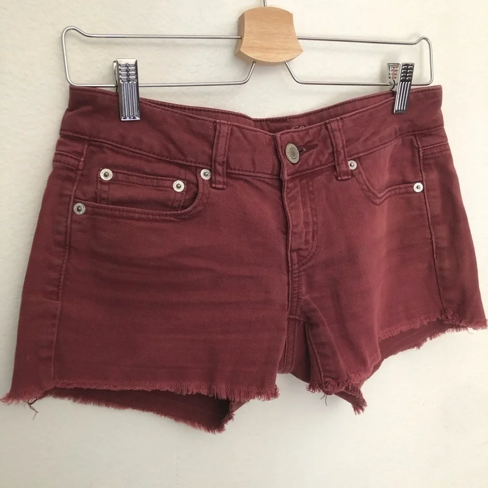 American Eagle Stretch Burgundy Cutoff Microshorts